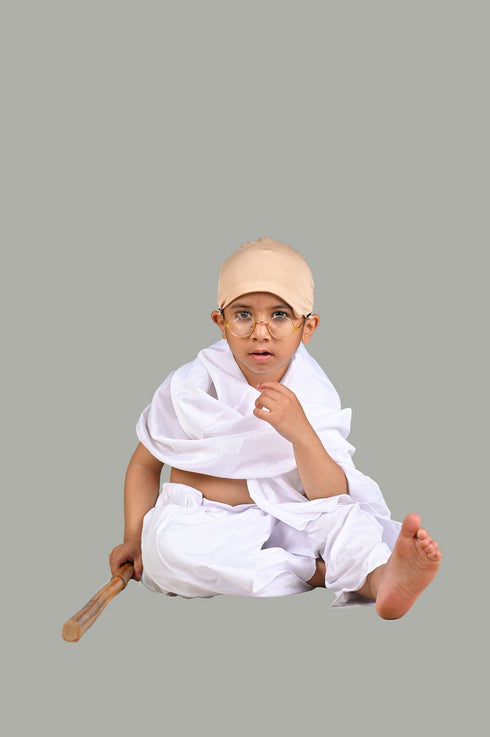 BookMyCostume Mahatma Gandhi Bapu with Lathi Freedom Fighter Kids Fancy Dress | Gandhi Ji Costume for Kids